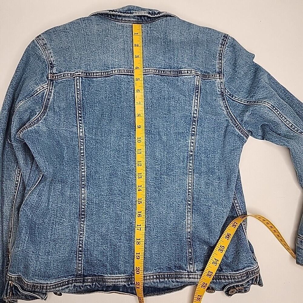 Women's Old Navy Large Blue Denim Trucker Jacket Cotton 1% Spandex Stretch - Picture 6 of 13